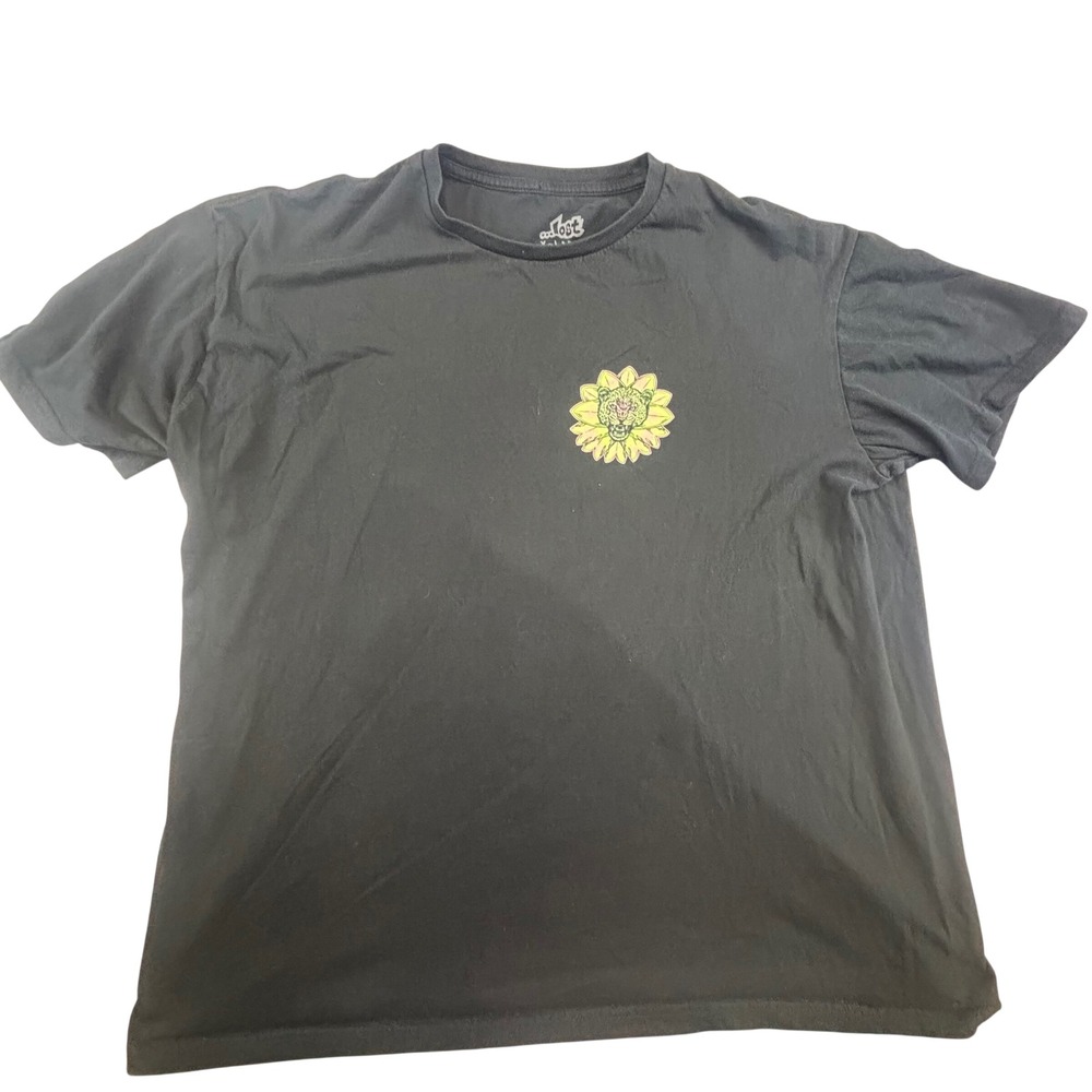 Lost Enterprises Mens XL Black Graphic T-Shirt Leopard Sunflower Vaporwave Grid